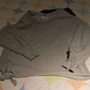 Cupio Gray Sweatshirt Top with Tie on lower right side L